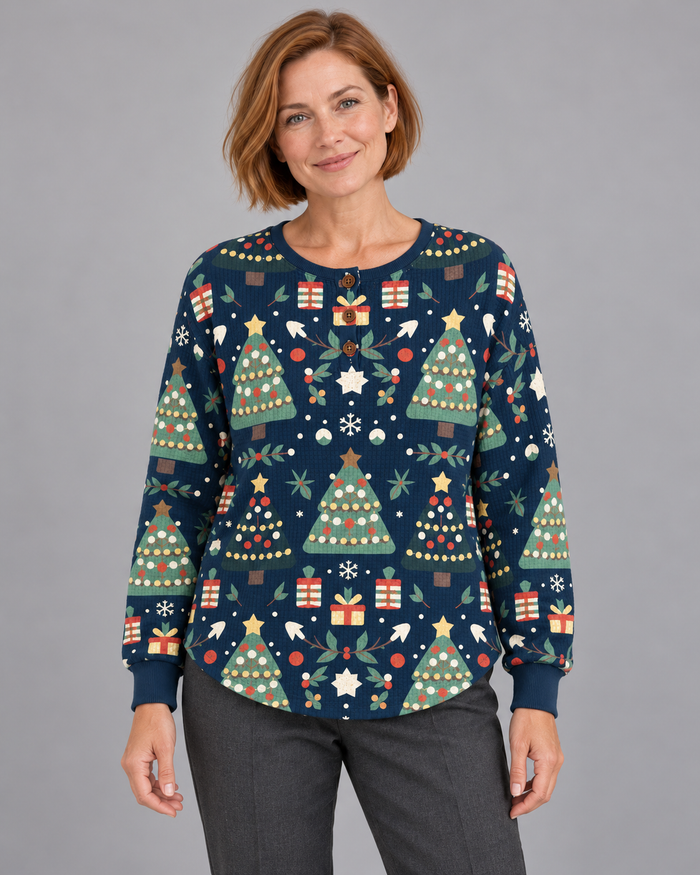 Women’s Christmas Jumper With Waffle Button Neck
