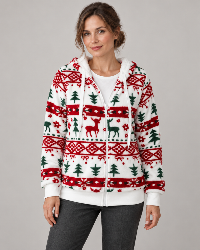 Women’s Christmas Fleece Hoodie With Reindeer