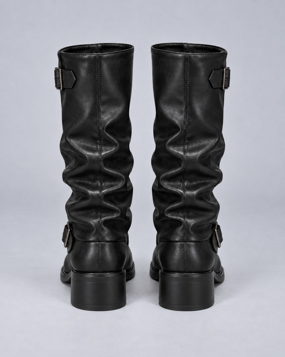 Women’s Knee-High Boots – Biker Buckles & Block Heel