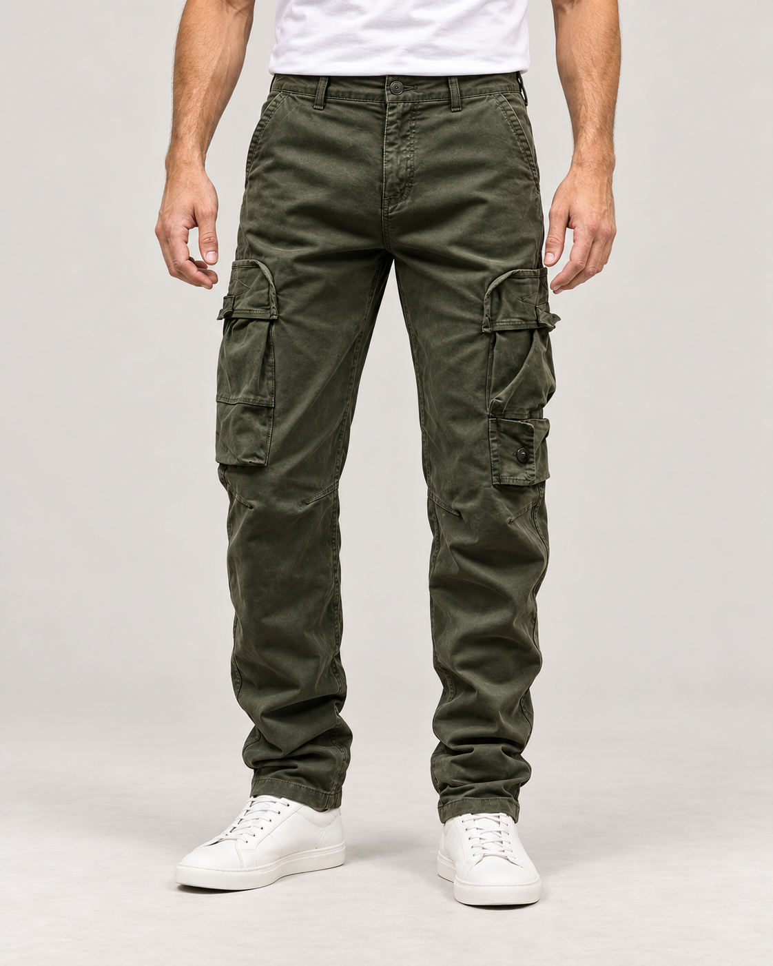 Men's Cargo Trousers – Cotton-Blend Relaxed Straight-Leg Fit