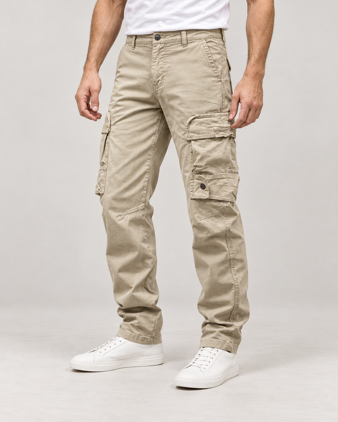 Men's Cargo Trousers – Cotton-Blend Relaxed Straight-Leg Fit