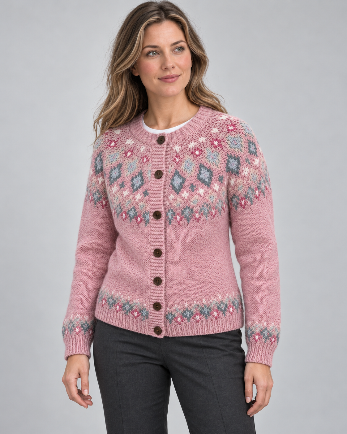 Women’s Cardigan With Fair Isle Yoke