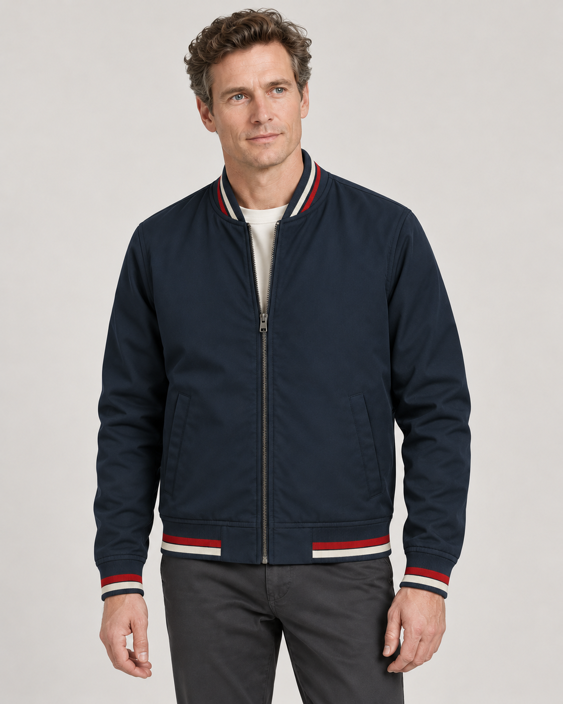 Men’s Bomber Jacket With Striped Trims