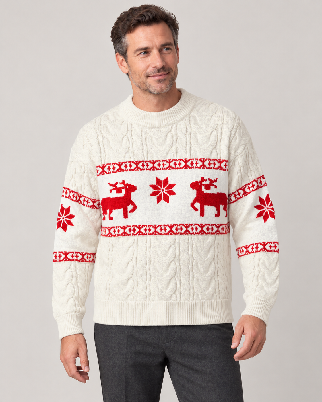 Men’s Christmas Jumper With Reindeer Cable Knit