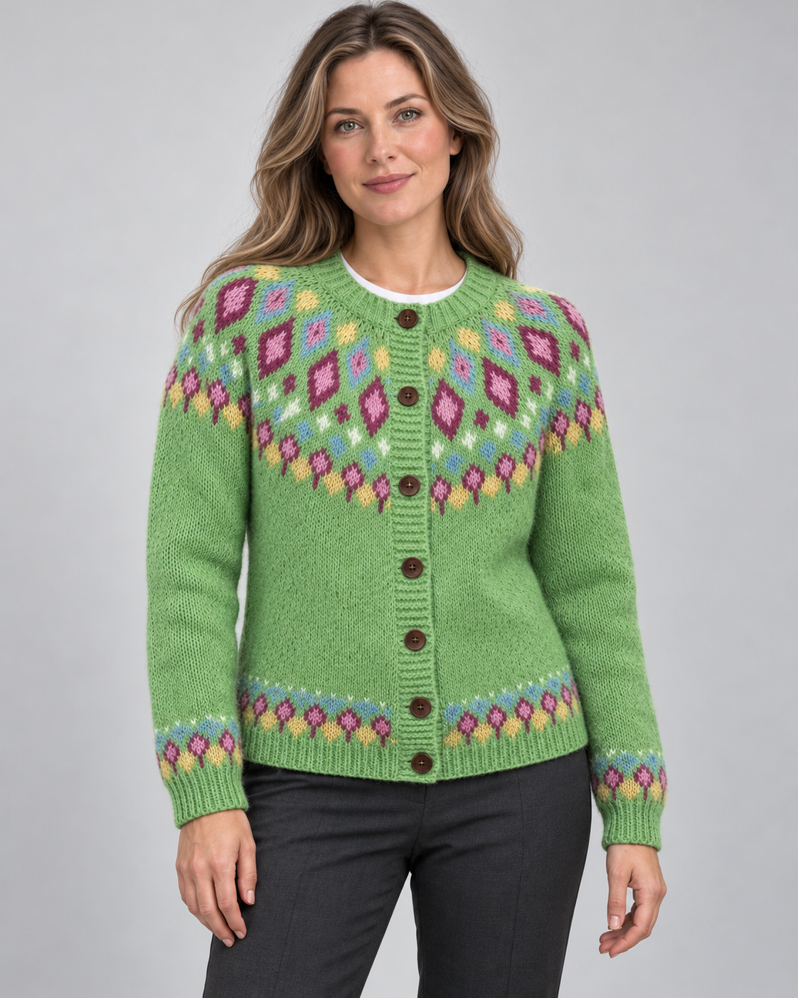 Women’s Cardigan With Fair Isle Yoke