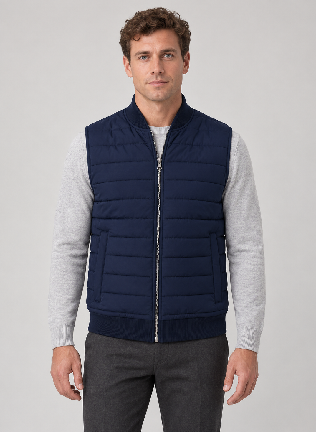 Men’s Gilet With Quilted Zip Front