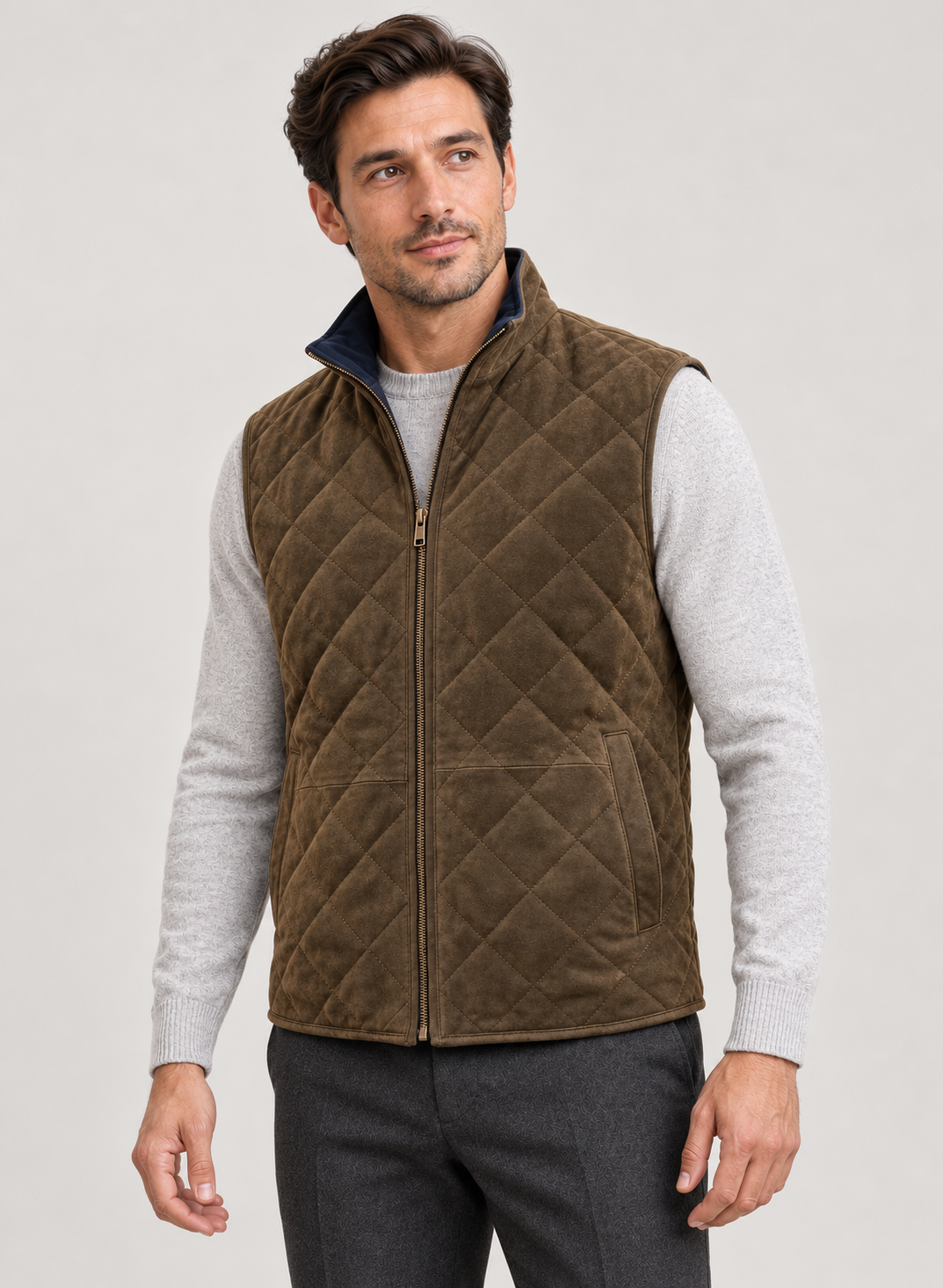 Men’s Gilet With Quilted Microsuede