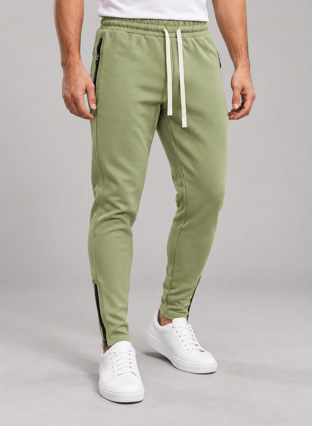 Men’s Joggers With Pintucks And Zip Hems