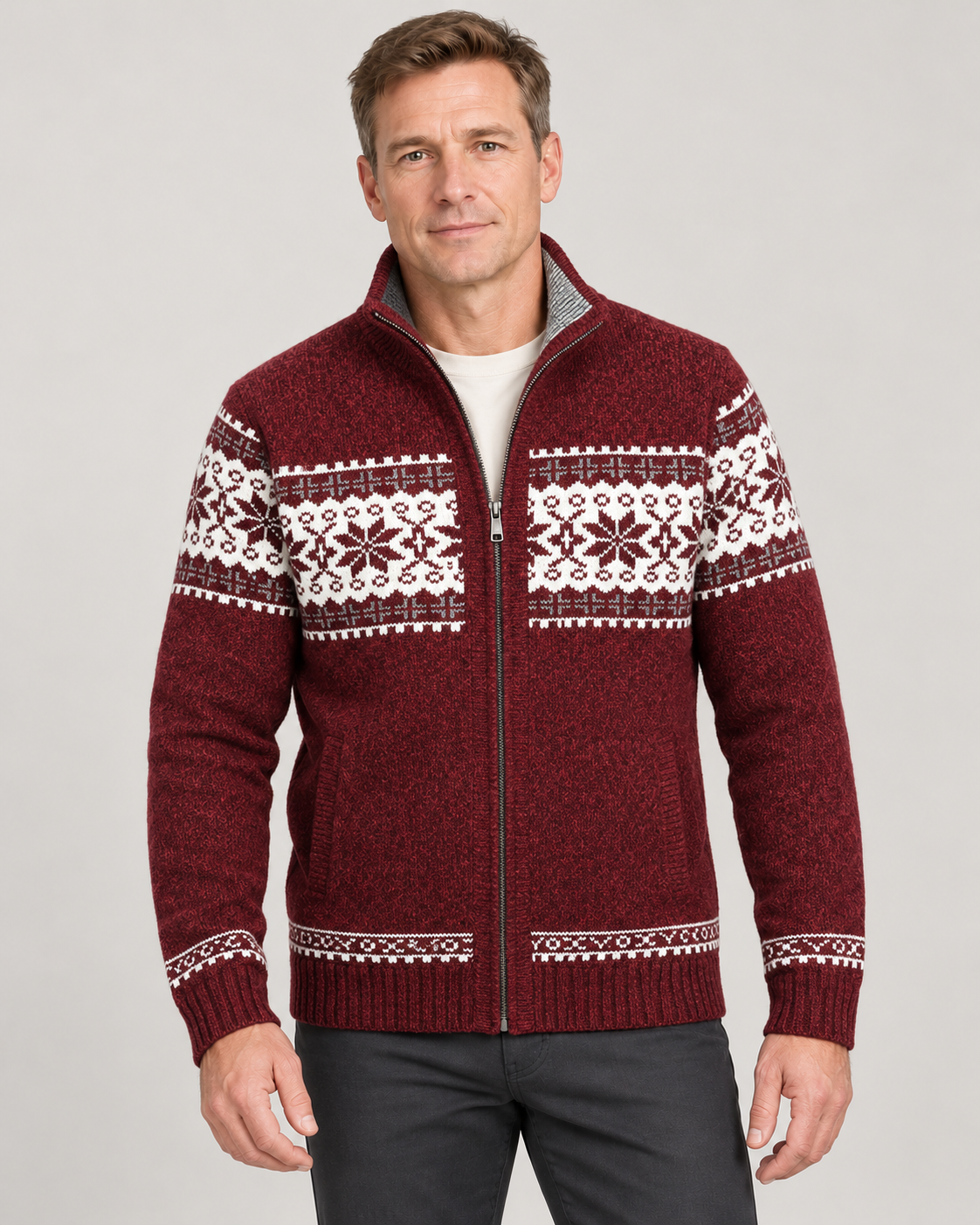 Men’s Cardigan With Nordic Knit And Zip
