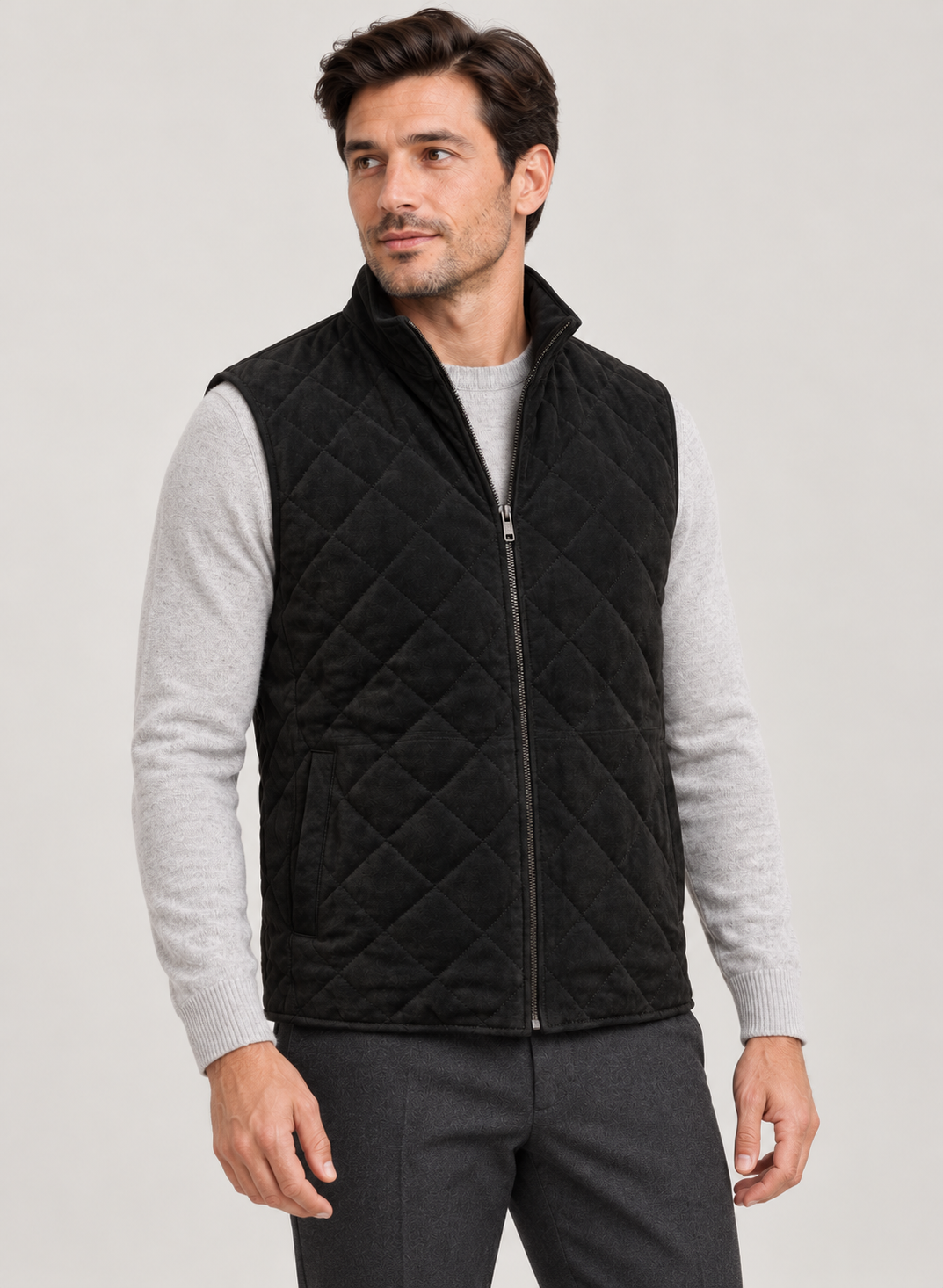 Men’s Gilet With Quilted Microsuede