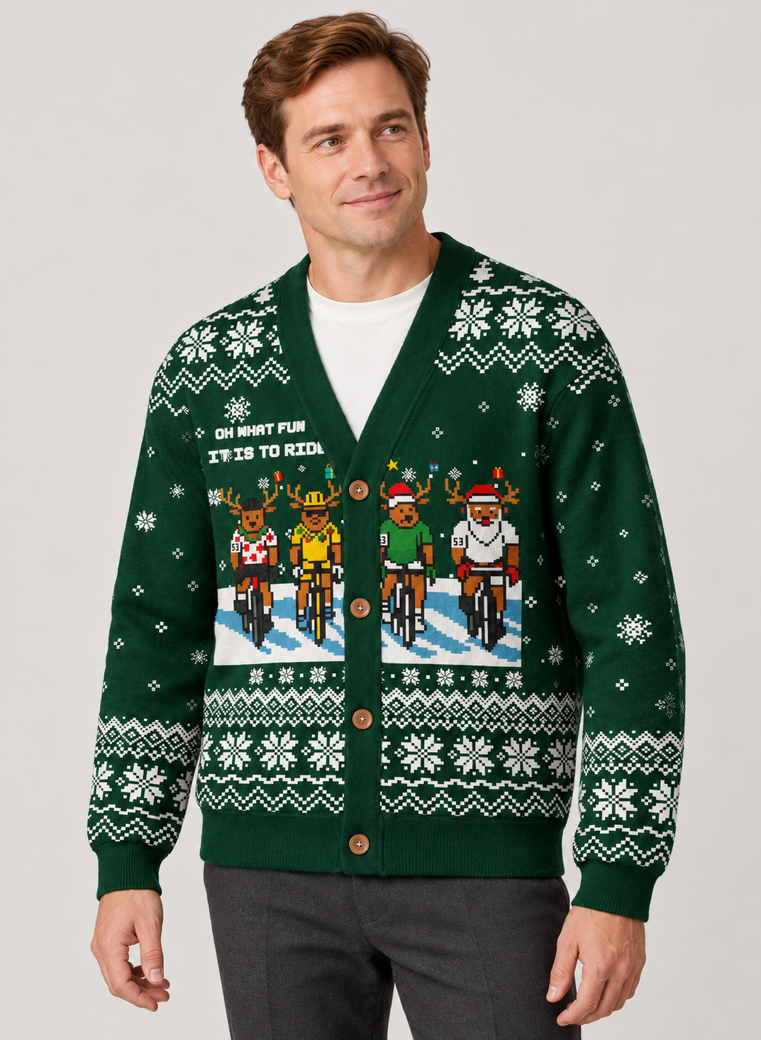 Men’s Cardigan With Christmas Reindeer Print