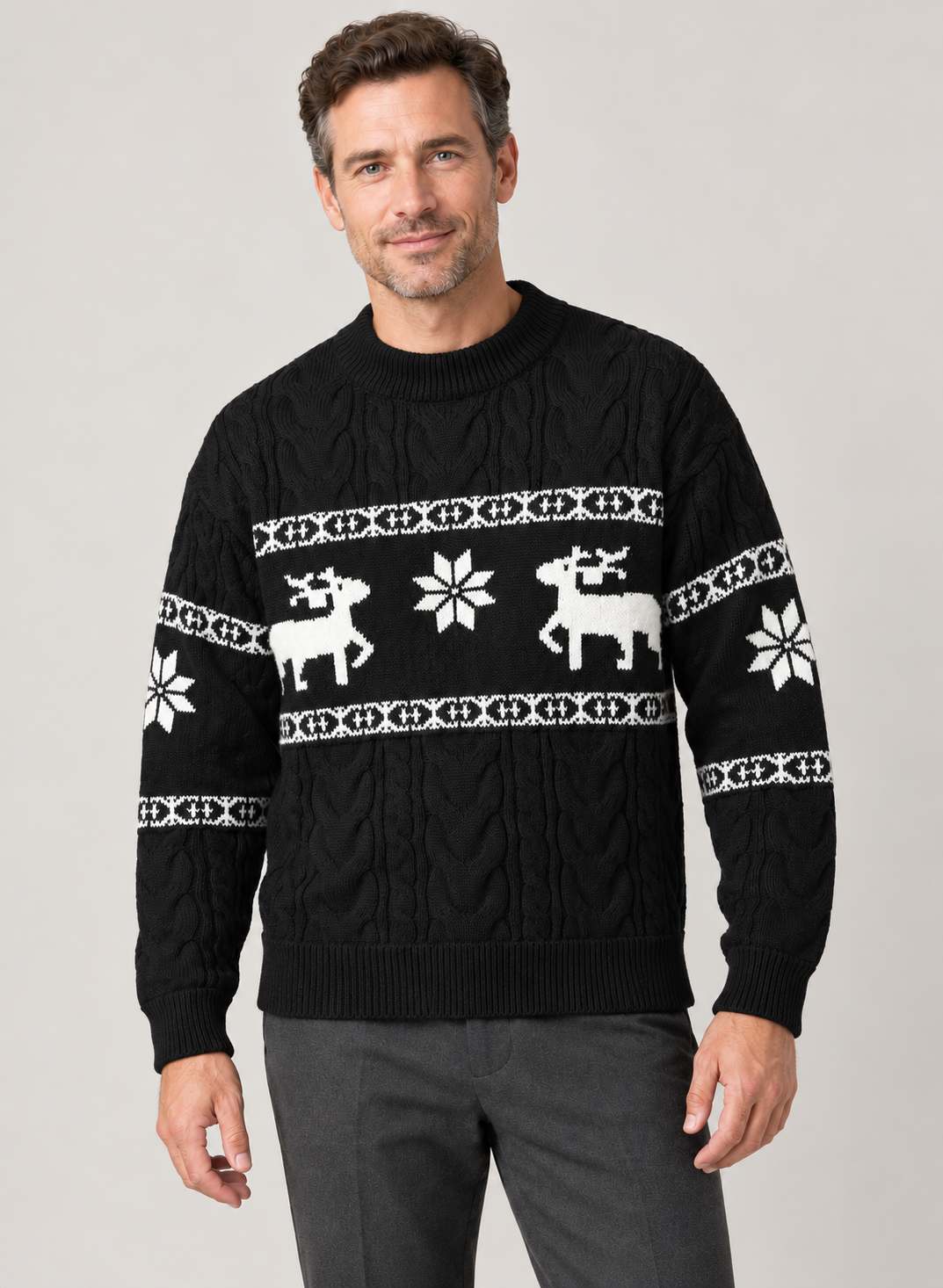 Men’s Christmas Jumper With Reindeer Cable Knit