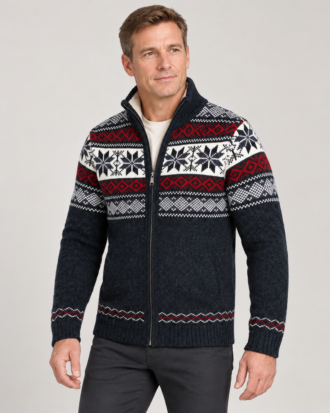 Men’s Cardigan With Nordic Knit And Zip