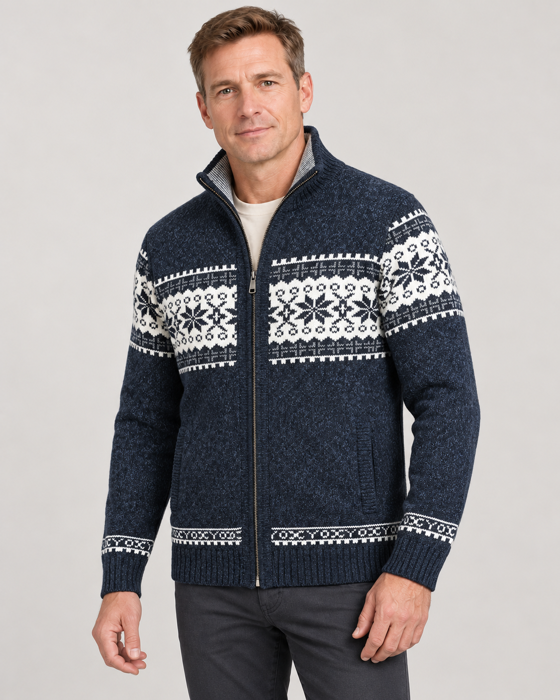 Men’s Cardigan With Nordic Knit And Zip