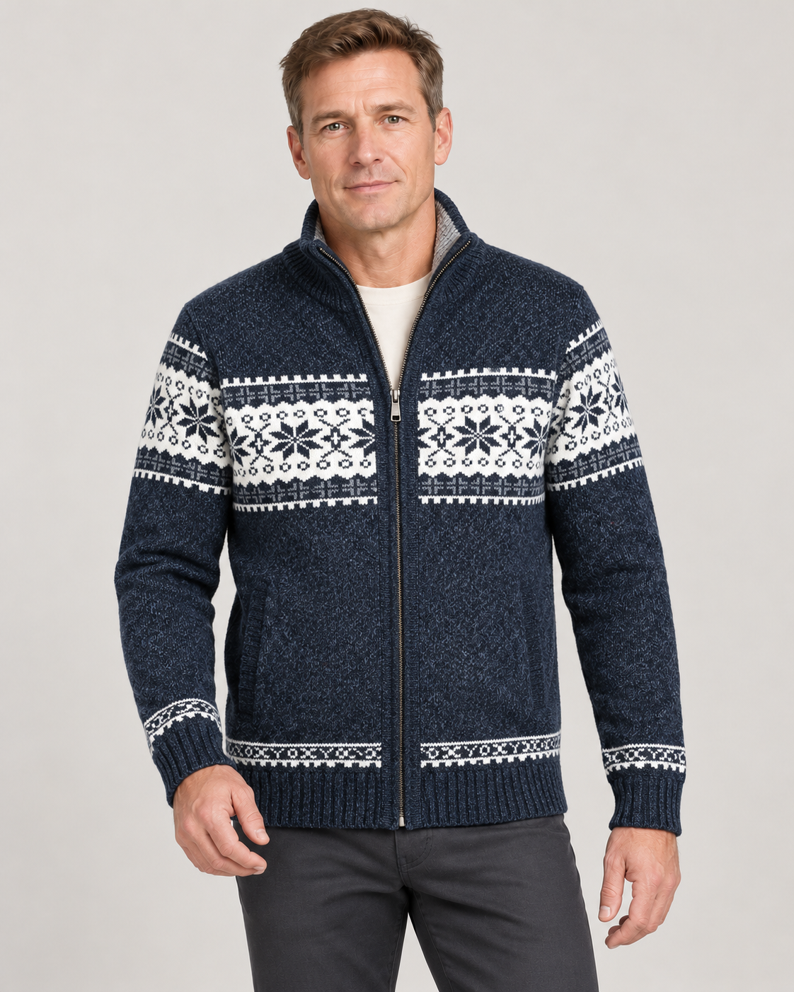 Men’s Cardigan With Nordic Knit And Zip