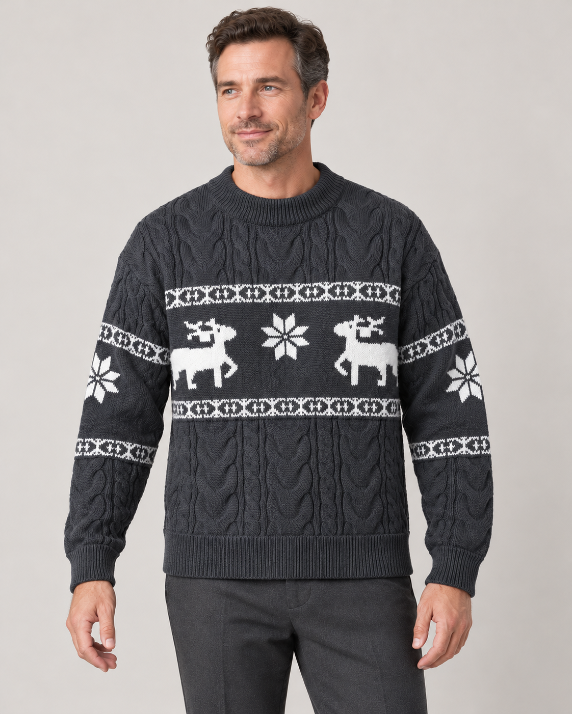 Men’s Christmas Jumper With Reindeer Cable Knit