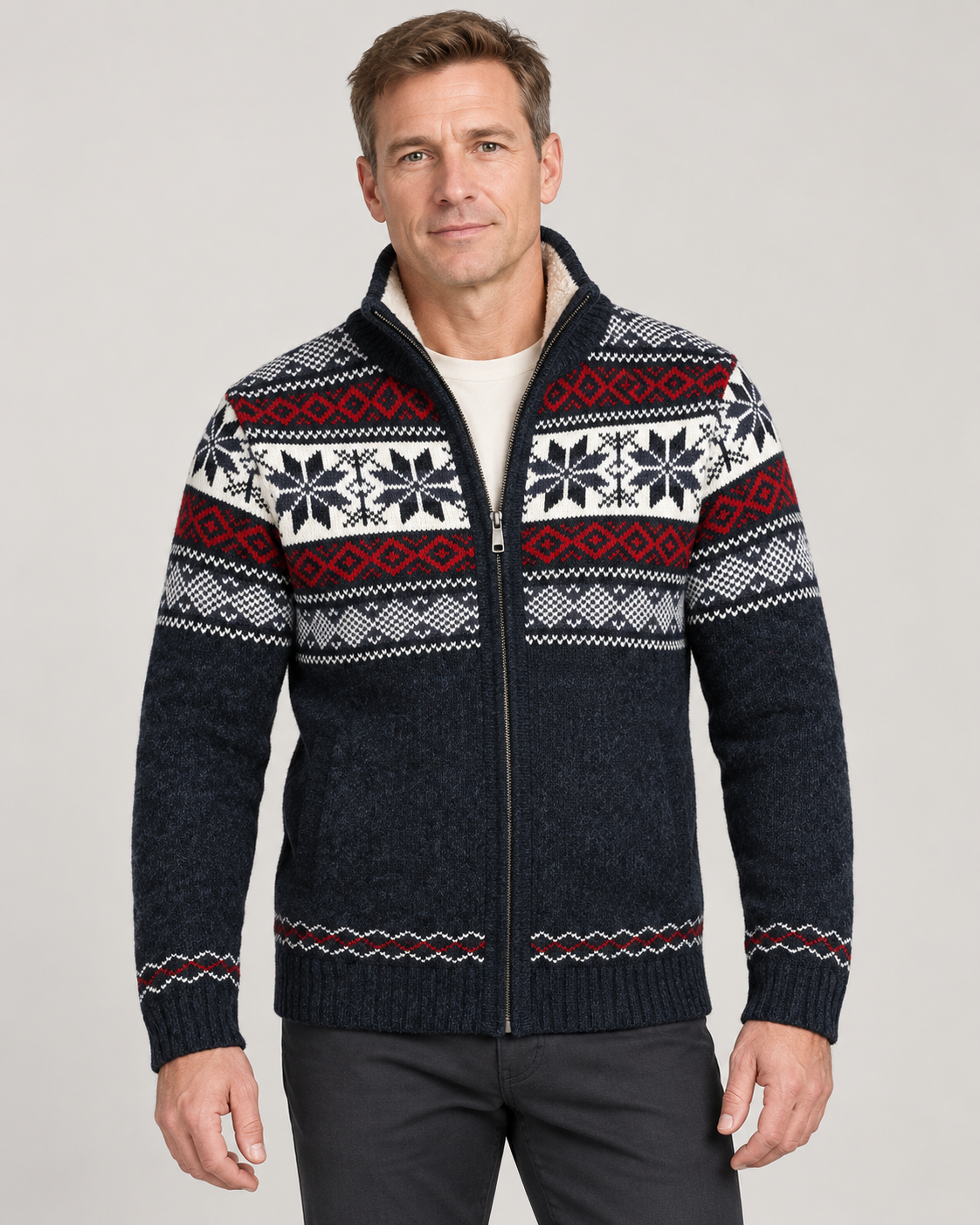 Men’s Cardigan With Nordic Knit And Zip