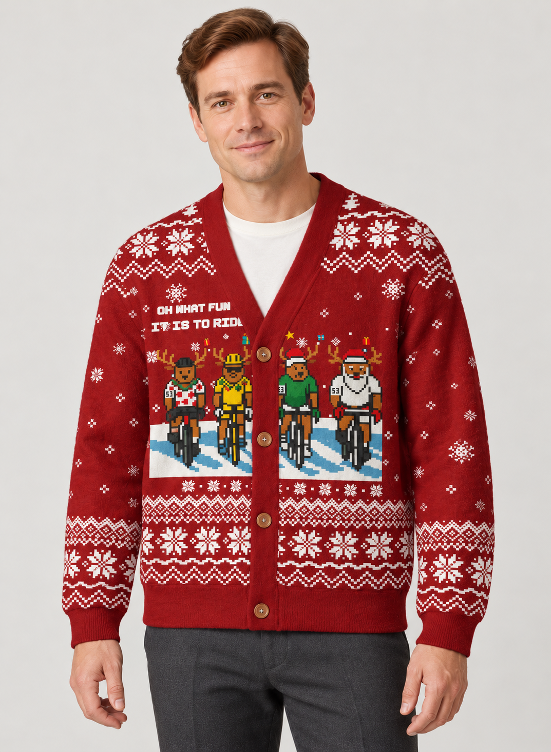 Men’s Cardigan With Christmas Reindeer Print