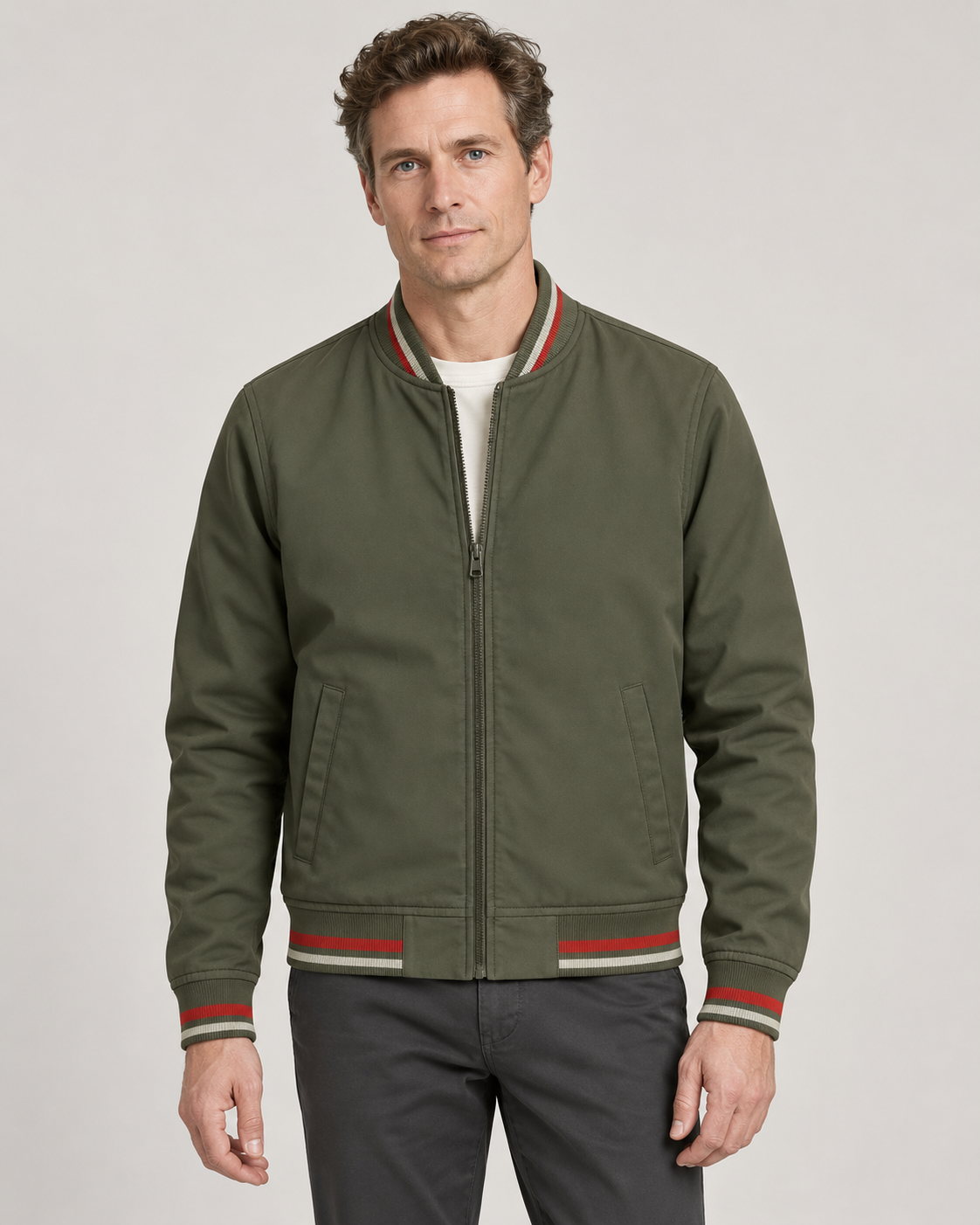 Men’s Bomber Jacket With Striped Trims