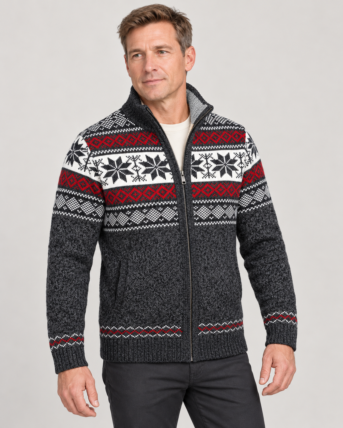 Men’s Cardigan With Nordic Knit And Zip