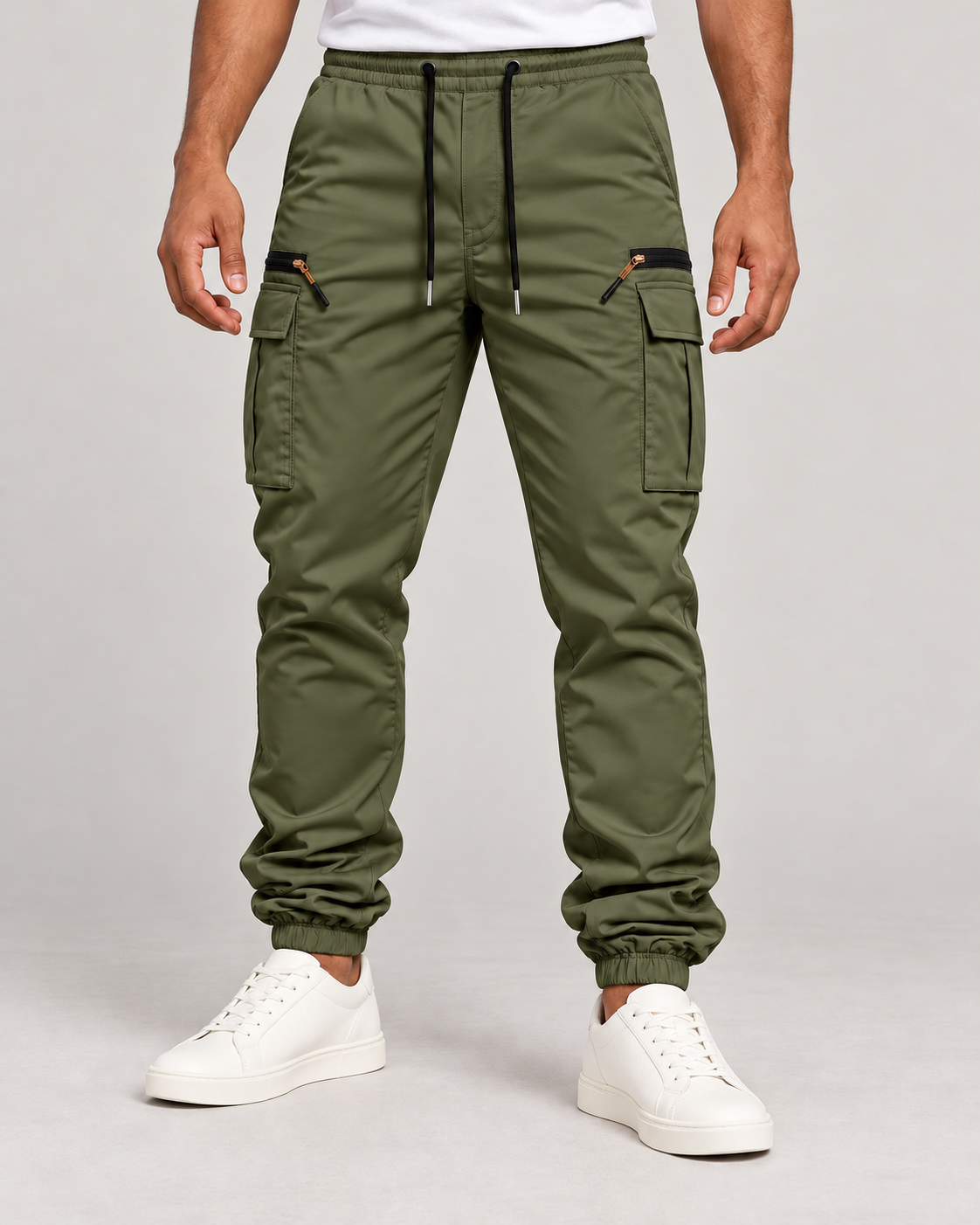 Men’s Stretch Cargo Joggers with Drawstring Waist and Zip Pockets