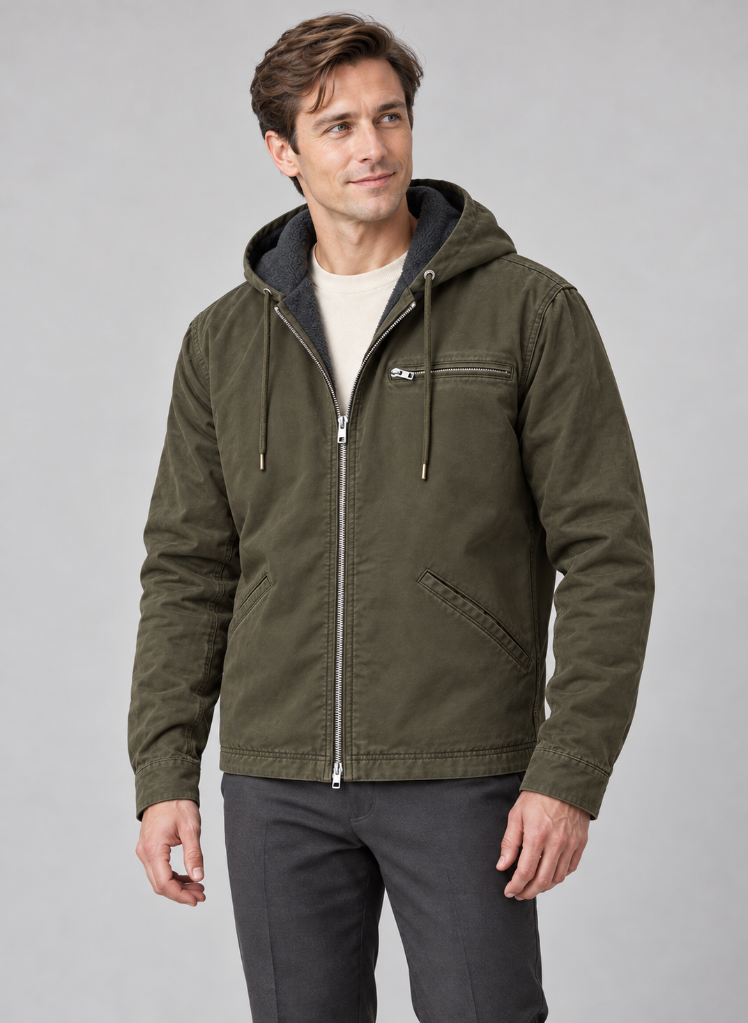 Men’s Jacket With Hood And Fleece Lining