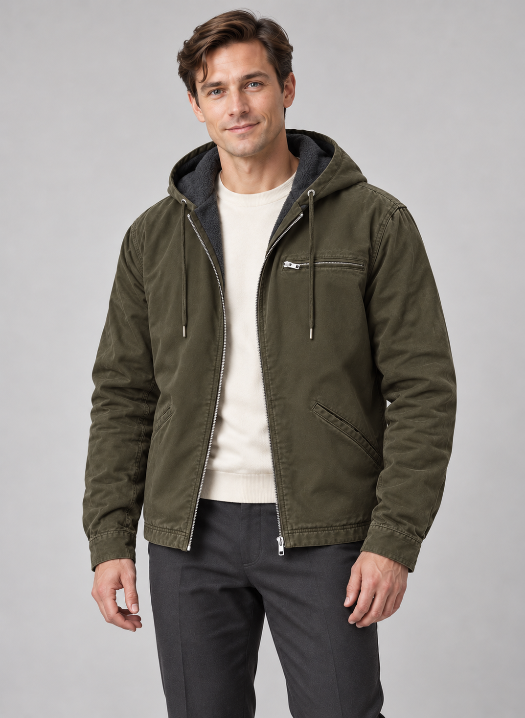 Men’s Jacket With Hood And Fleece Lining