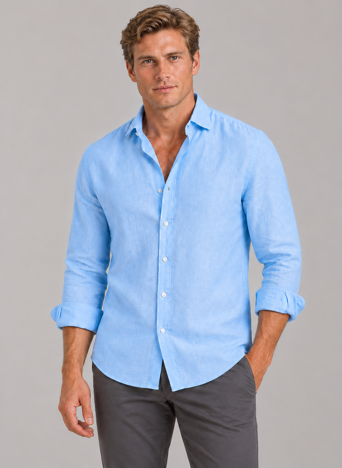 Men's Linen-Look Shirt – Classic Collar & Button Front