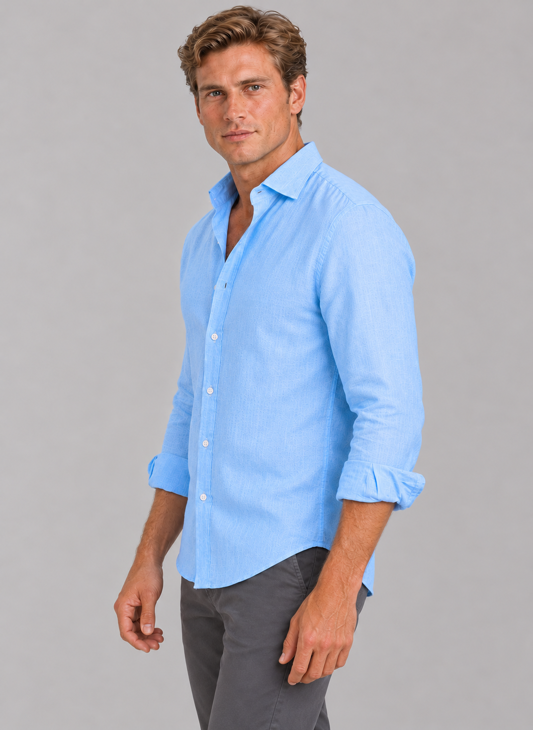 Men's Linen-Look Shirt – Classic Collar & Button Front
