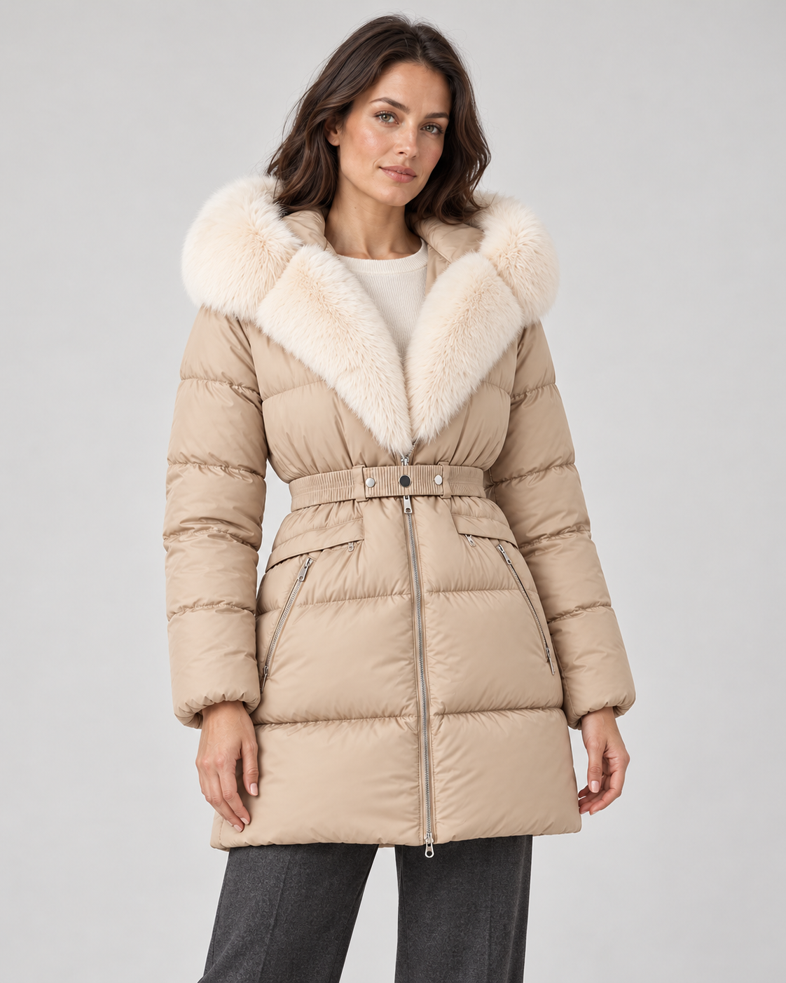 Women’s Puffer Jacket With Faux Fur Hood