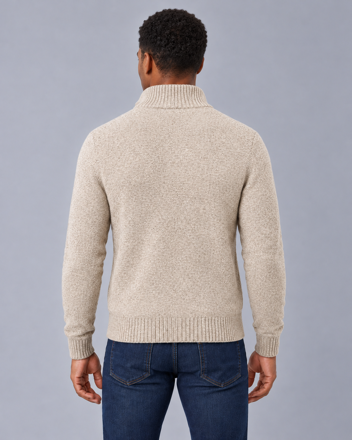 Men's Merino Wool Full-Zip Cardigan – Stand Collar & Zip Pockets