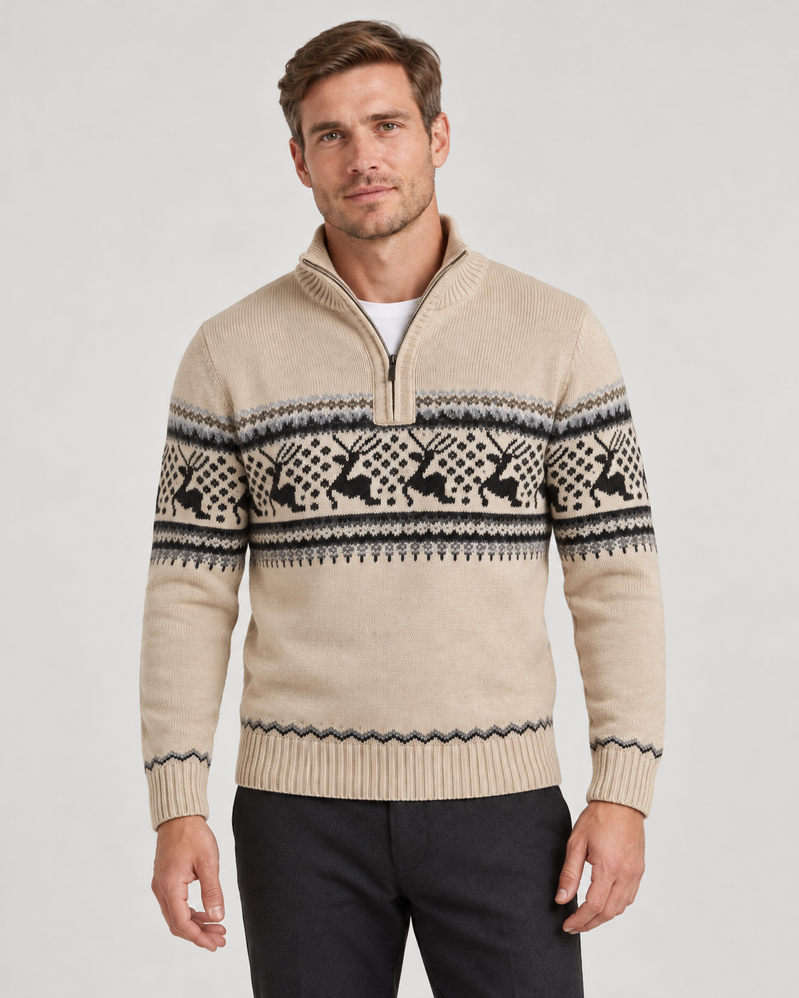 Men’s Christmas Jumper With Half-Zip Neck