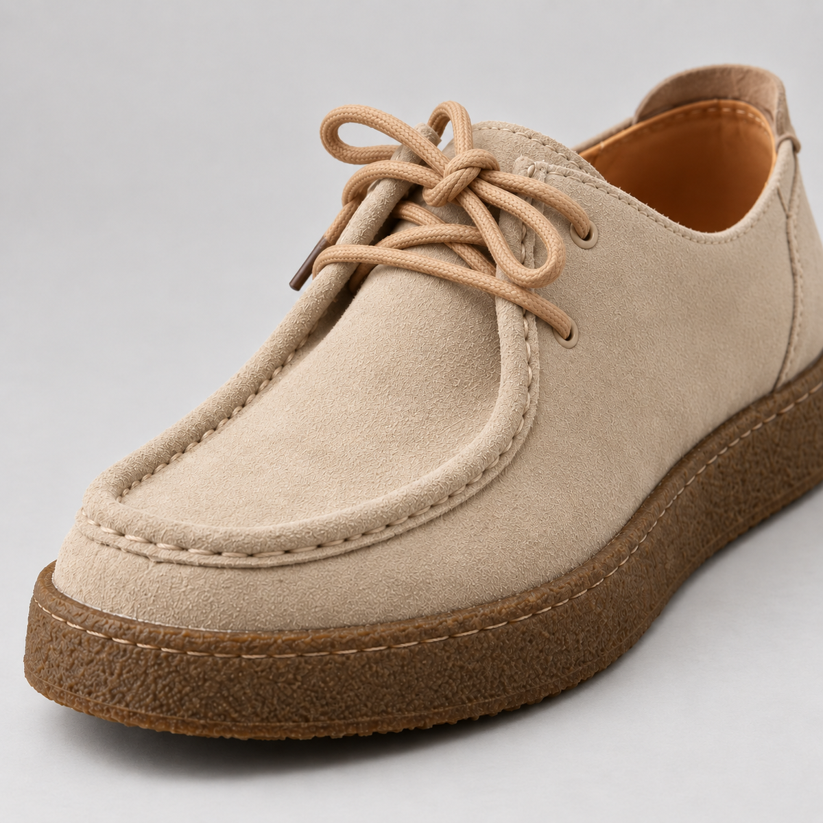 Men's Faux Suede Lace-Up Moccasins – Crepe-Style Sole
