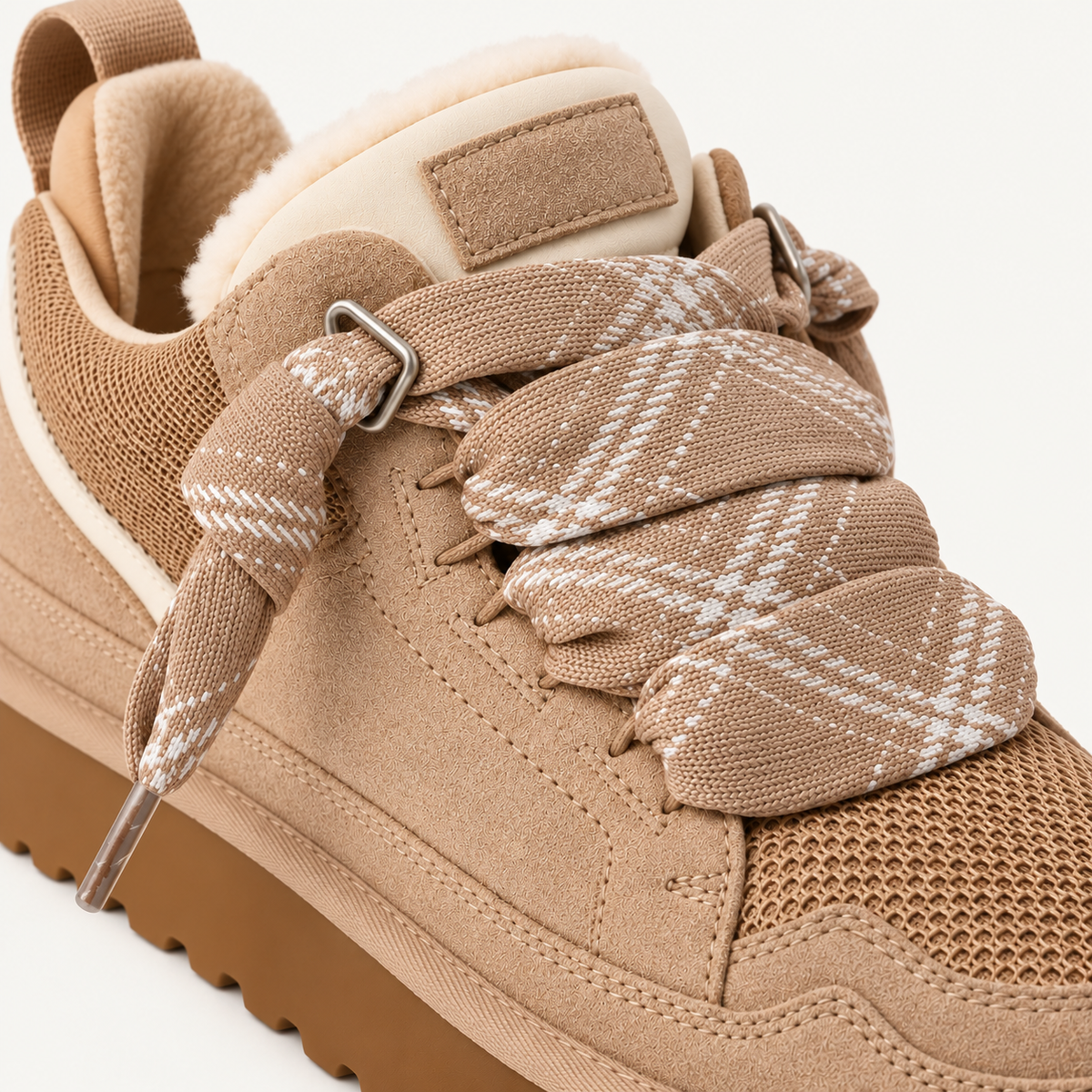 Women's Platform Trainers – Suede-Look Panels & Checked Laces