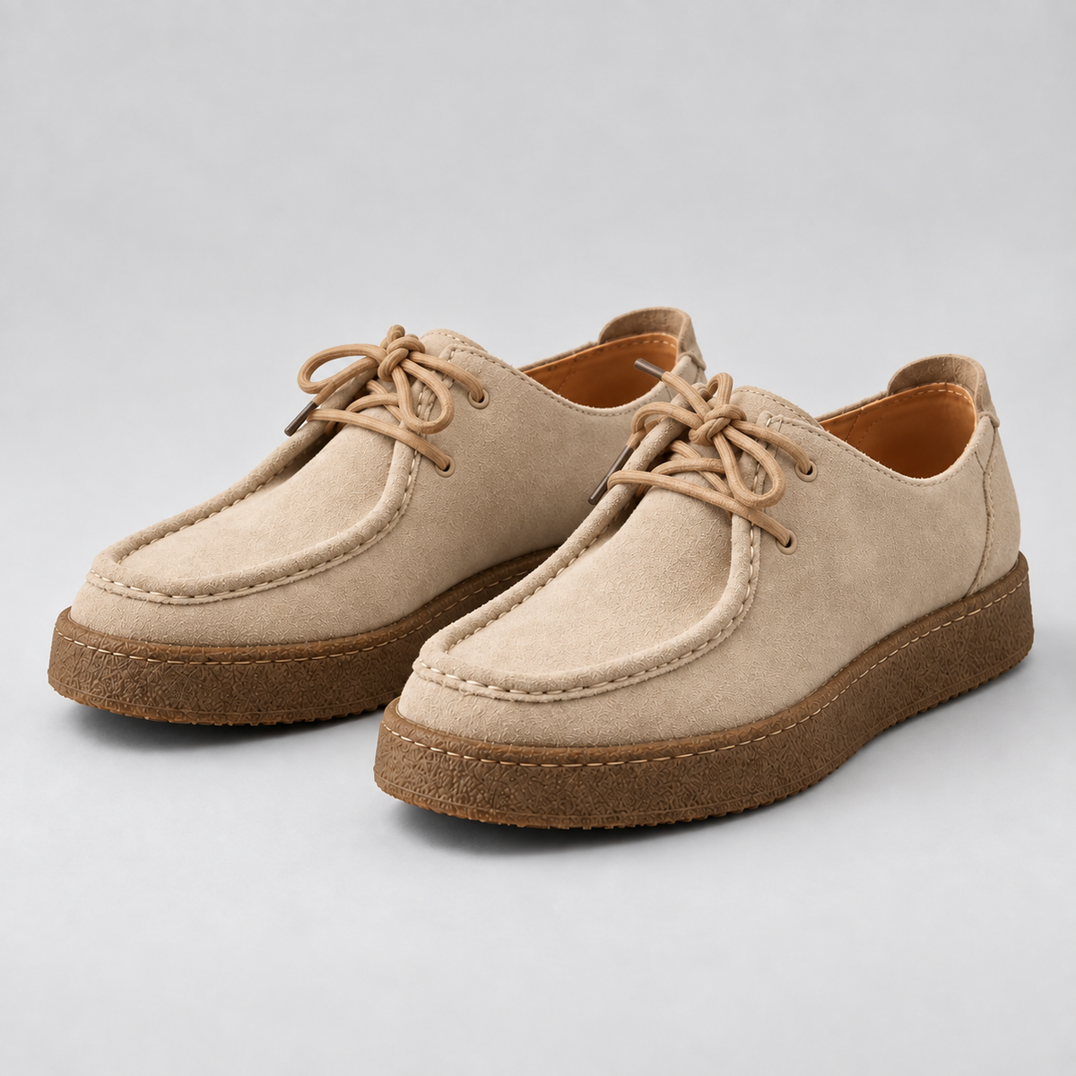 Men's Faux Suede Lace-Up Moccasins – Crepe-Style Sole