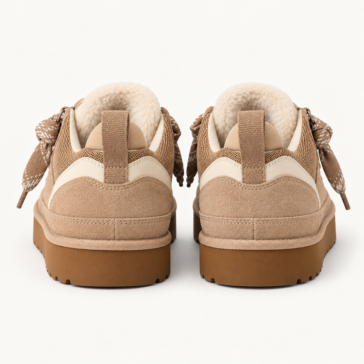 Women's Platform Trainers – Suede-Look Panels & Checked Laces
