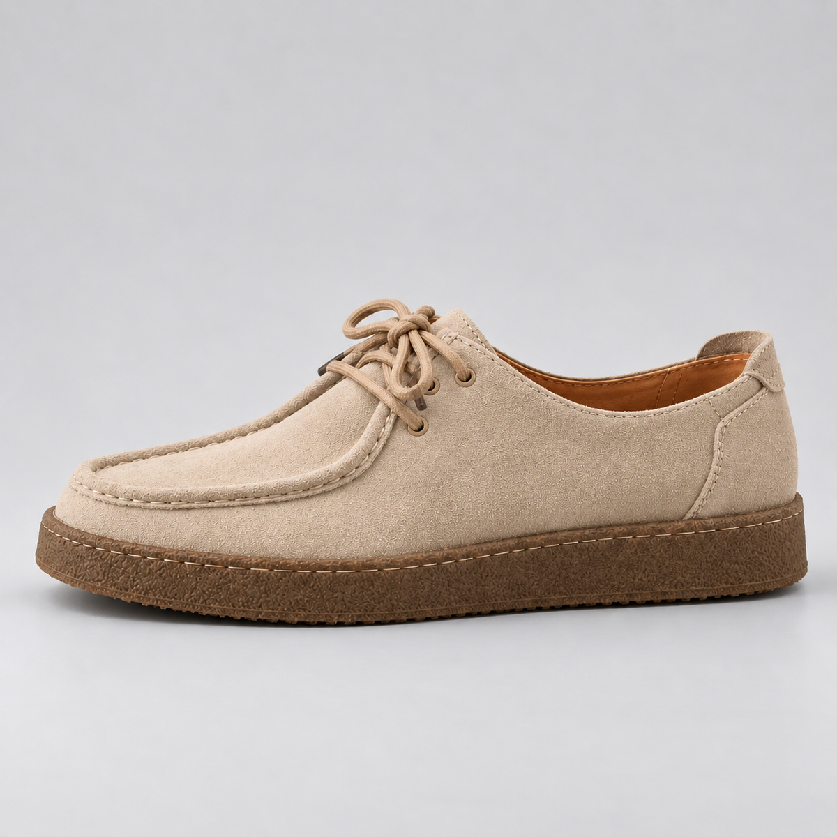 Men's Faux Suede Lace-Up Moccasins – Crepe-Style Sole