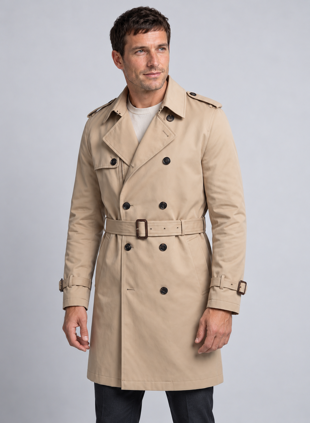Men’s Trench Coat With Belted Waist