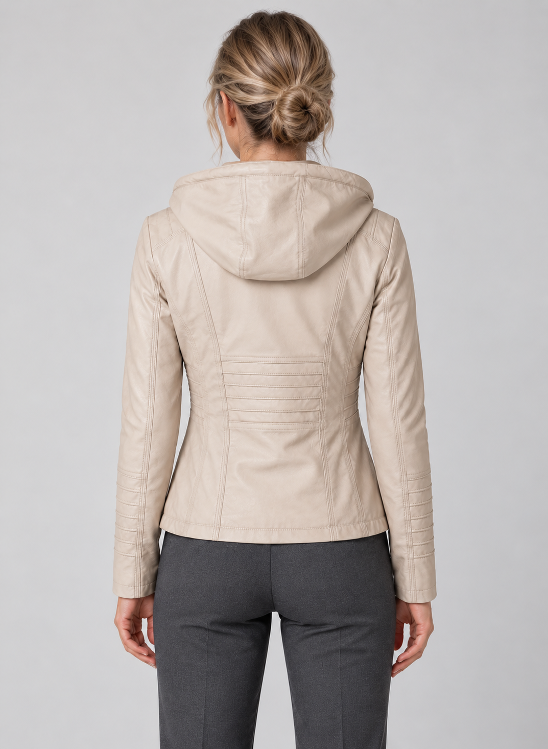 Women’s Faux Leather Jacket With Detachable Hood