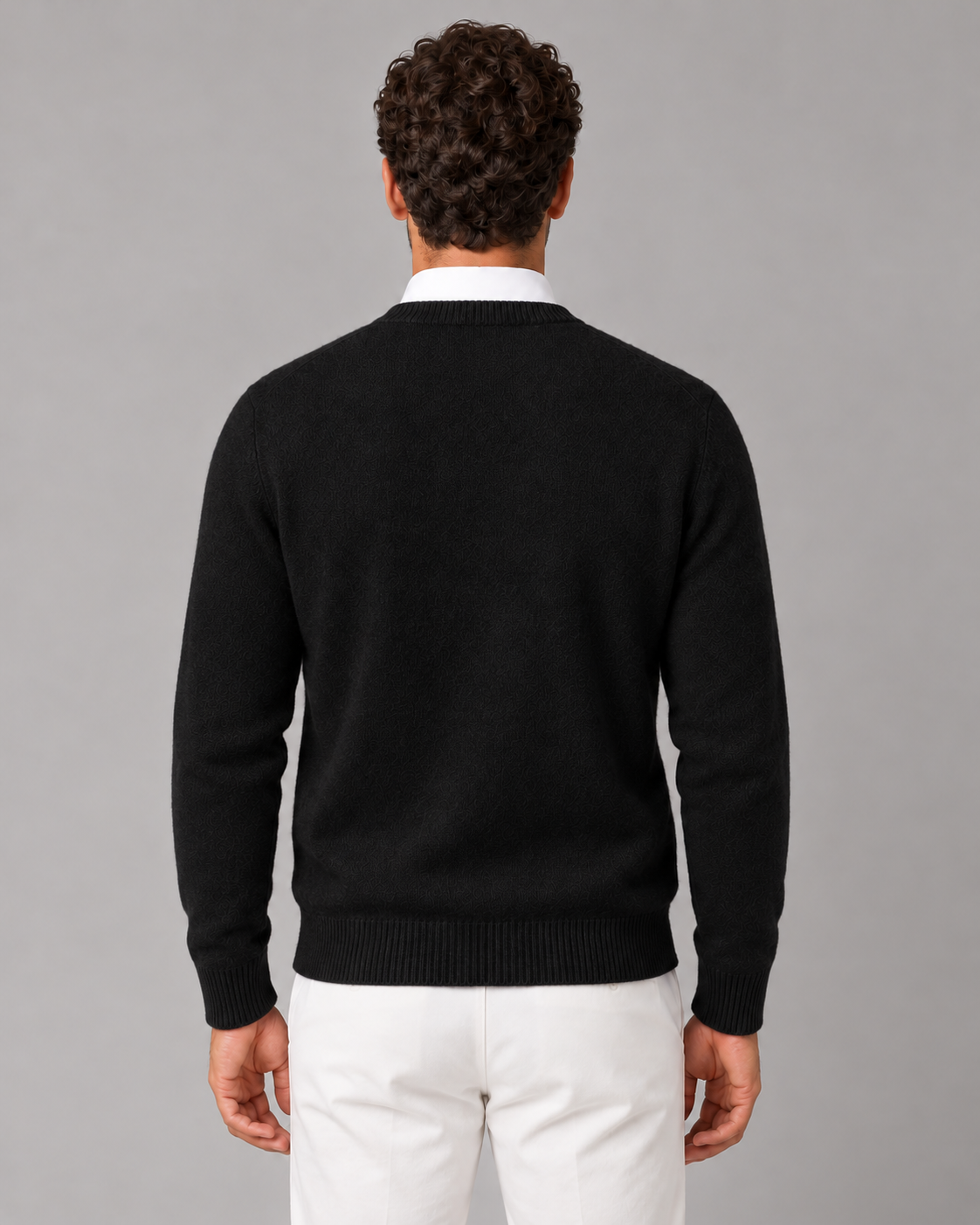 Men's Cashmere Crew-Neck Knit Sweater – Regular Fit & Ribbed Trims