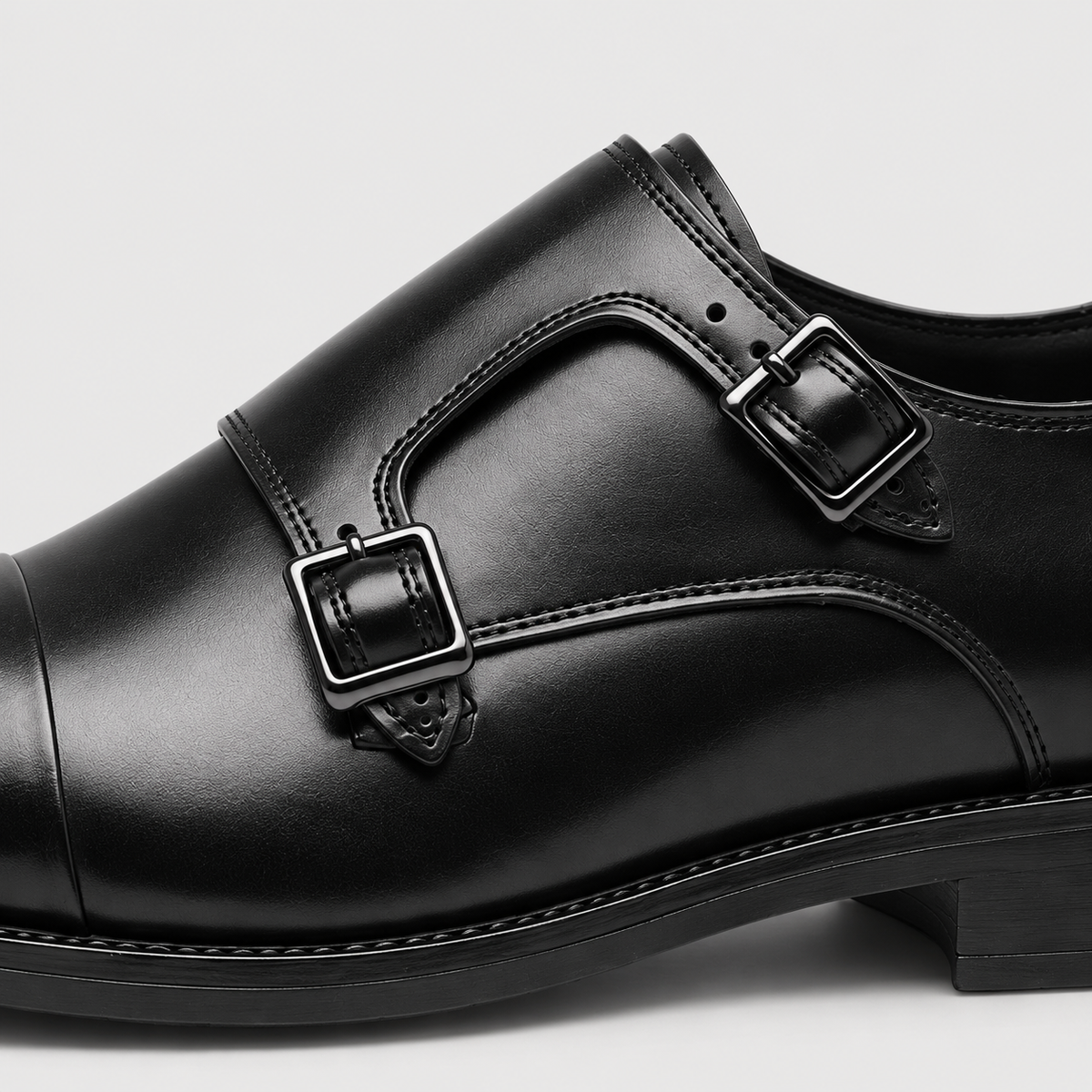 Men's Black Double Monk Strap Shoes – Cap-Toe Formal Style