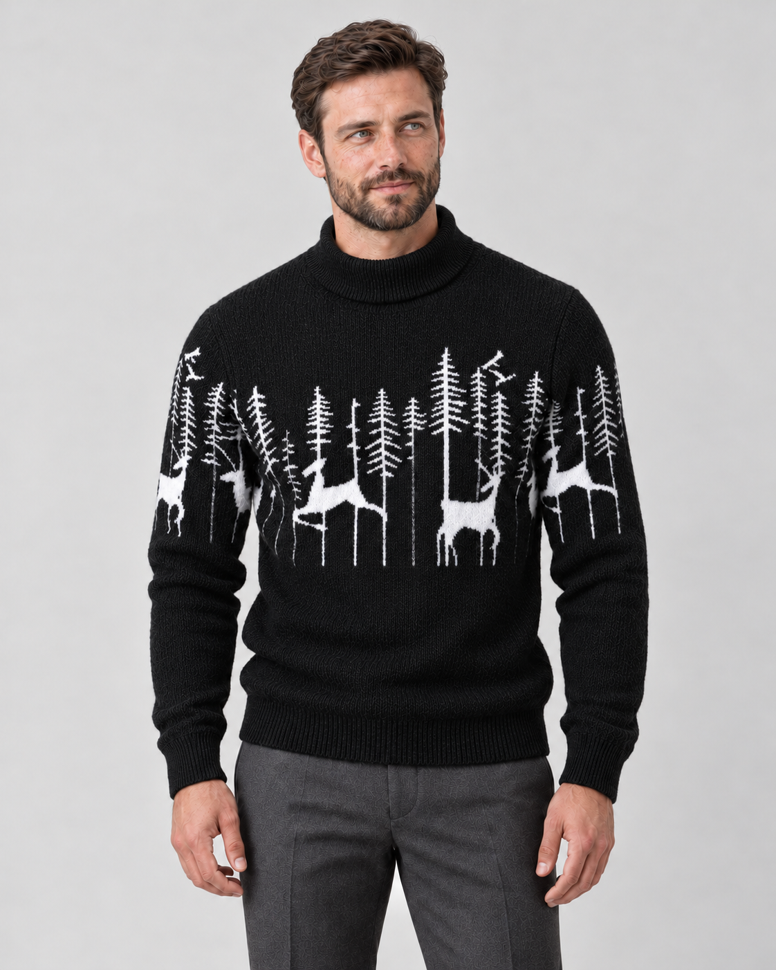Men’s Christmas Jumper With Reindeer Mock Neck