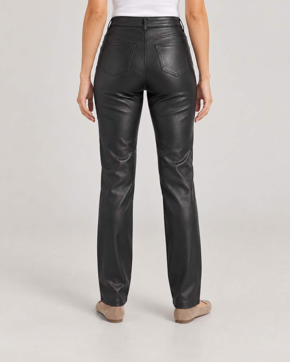 Ladies Black Trousers – High Waisted Faux Leather Slim Fit