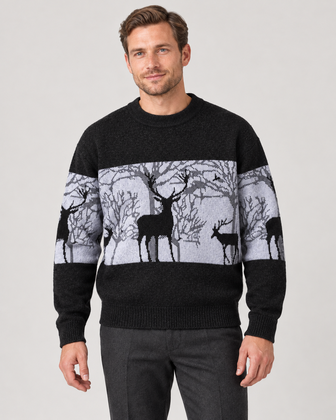 Men’s Christmas Jumper With Patterned Crew Neck