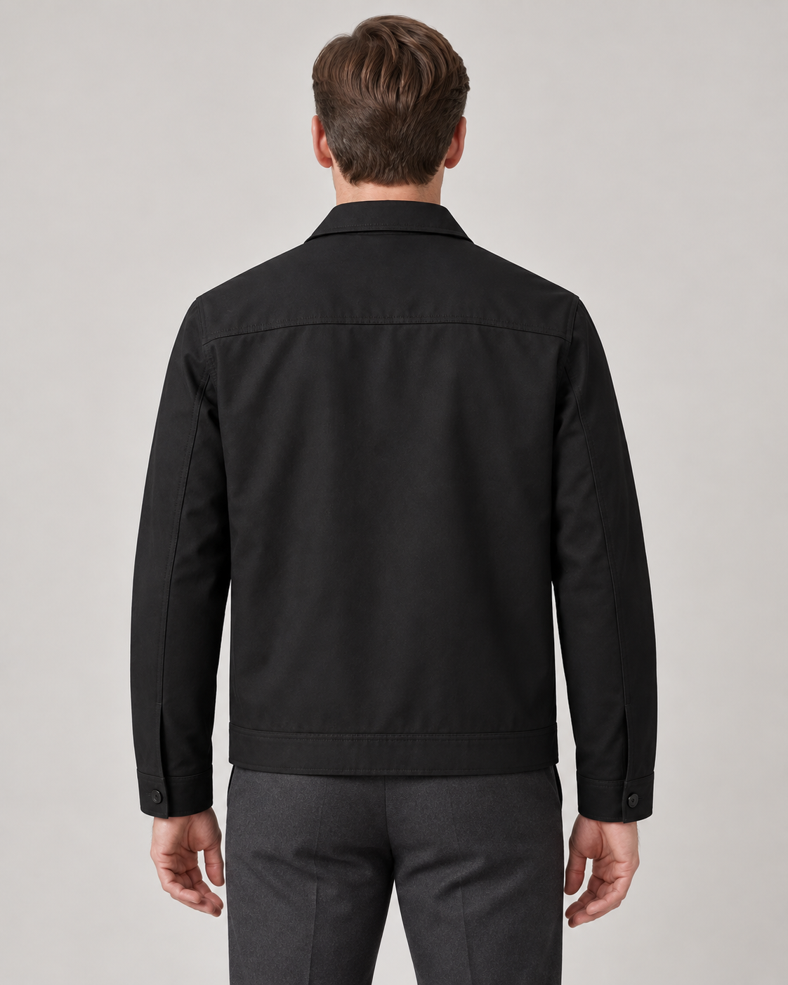 Men’s Lightweight Zip Jacket with Point Collar and Checked Lining