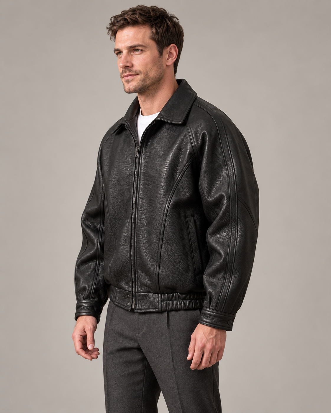 Men’s Leather Jacket With Zip Front