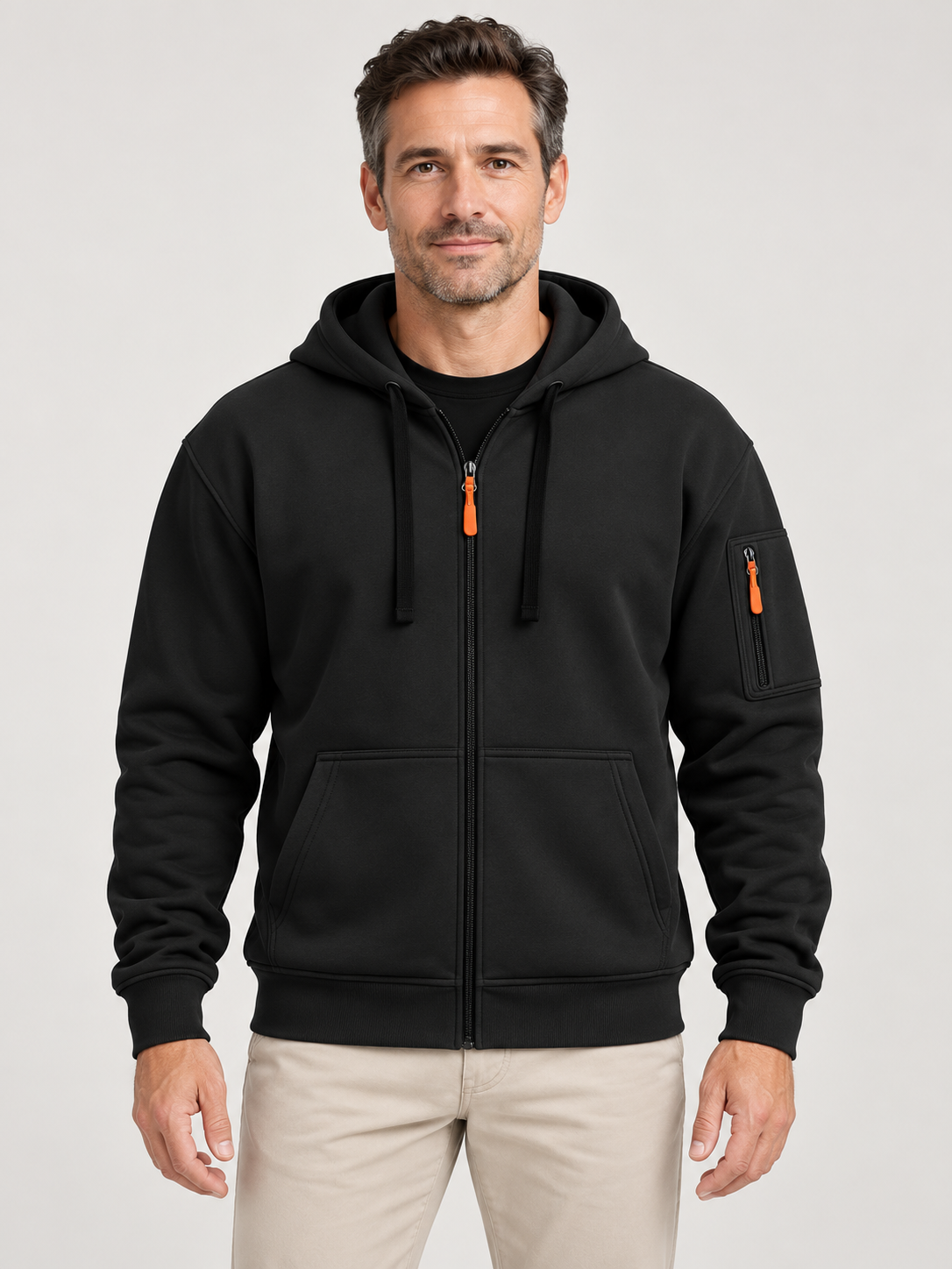 Men’s Zip-Up Hoodie – Drawstring Hood & Sleeve Pocket