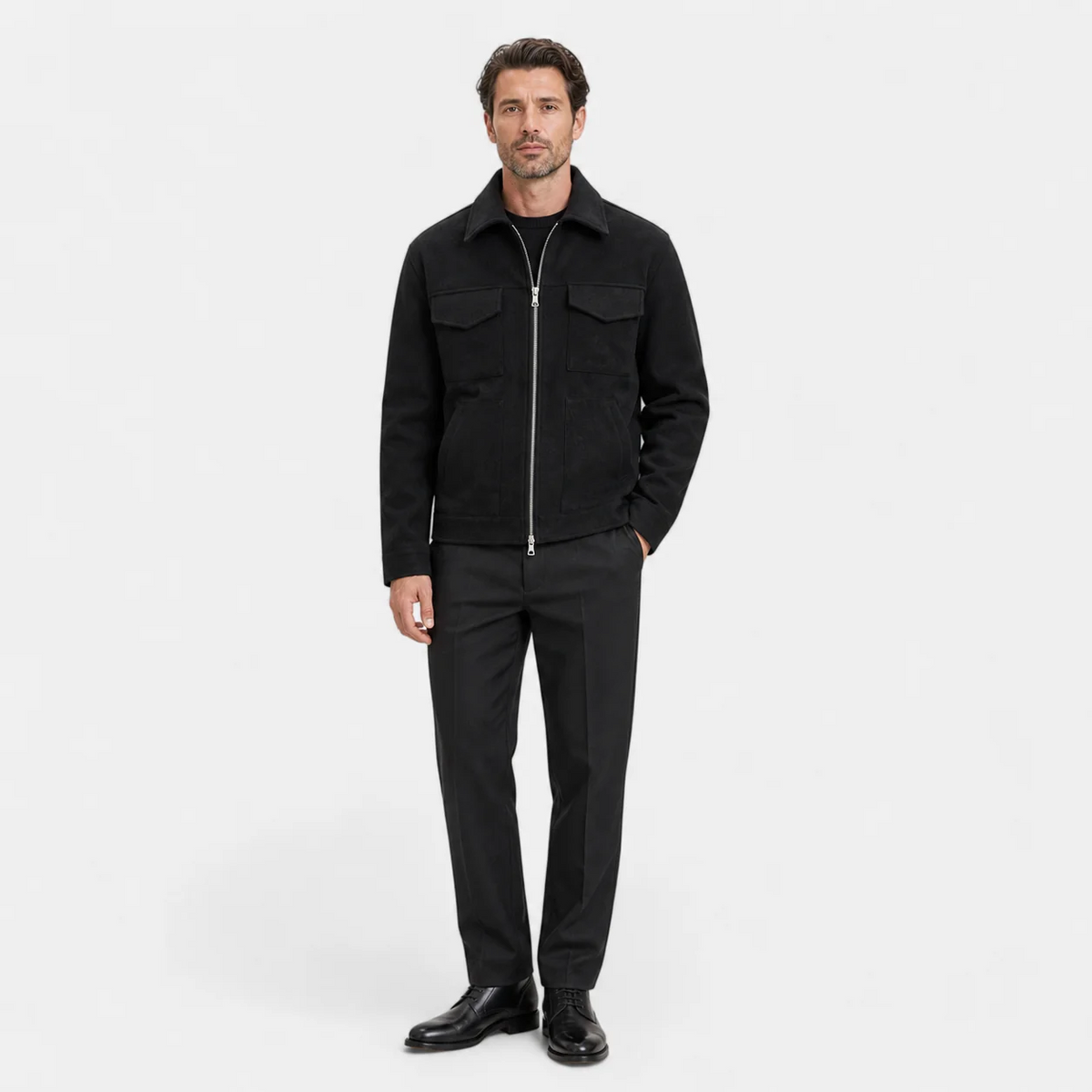 Men’s Suede-Effect Jacket – Loose Fit & Zip Front