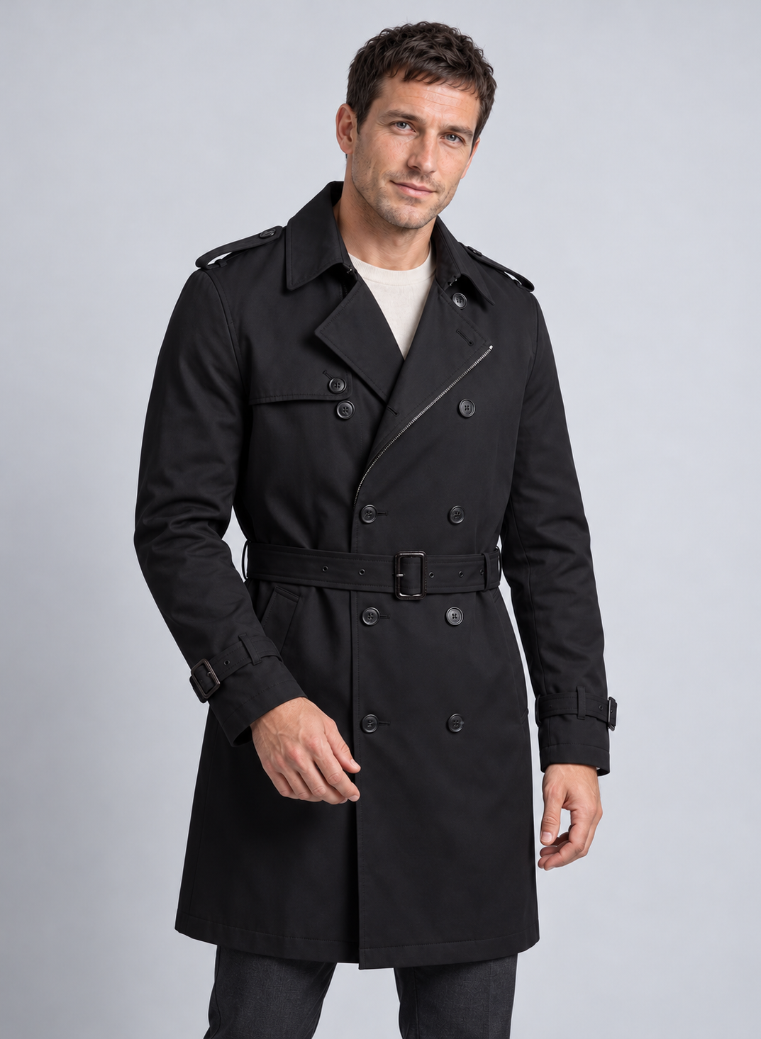 Men’s Trench Coat With Belted Waist
