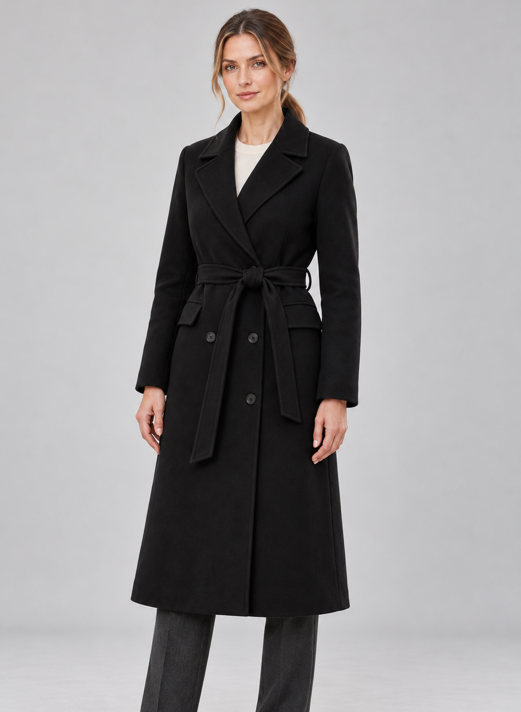 Women’s Coat With Belt And Notched Lapels